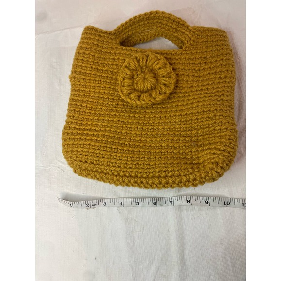 Handmade Crocheted Mustard Handbag Purse GUC BOHO Vintage - Picture 6 of 6